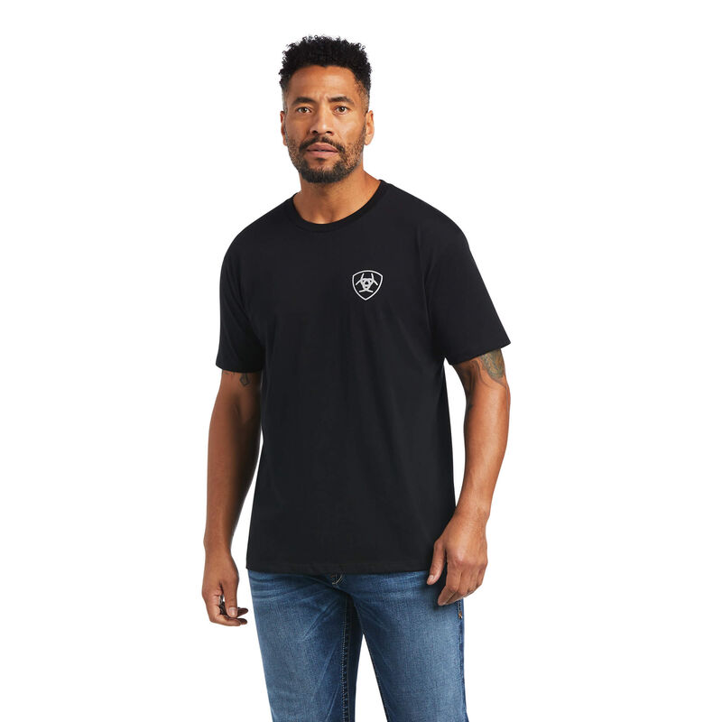 Ariat T-Shirts Herren - Woodgrain Flag Schwarz ( YLOQX-8960 )
